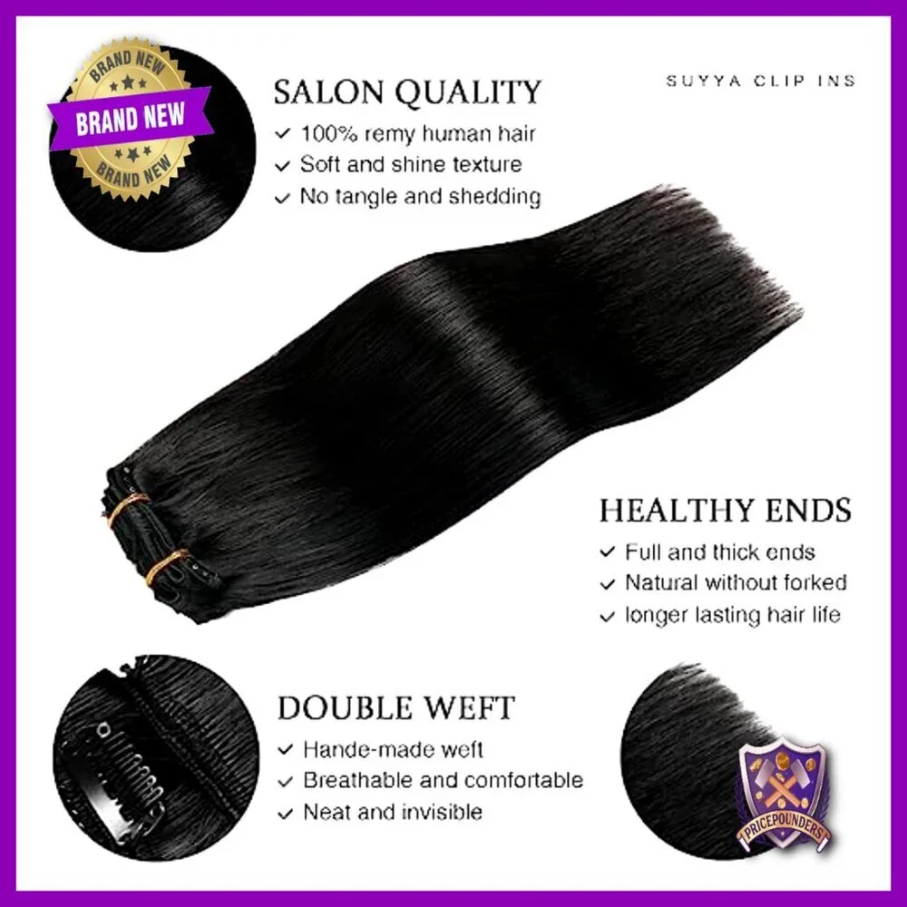 7-Piece Straight Remy Human Hair Clip-In Extensions, 16 Inch, 70G